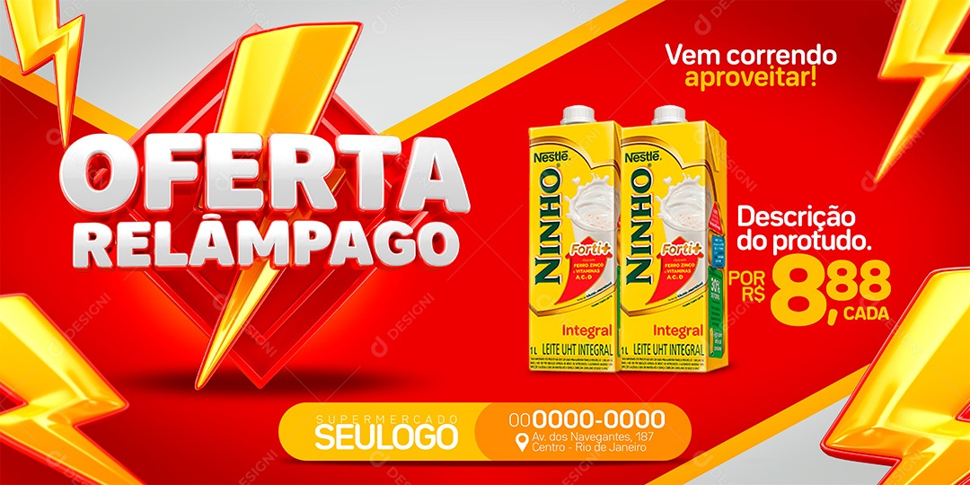Banner Supermercado Oferta Relâmpago Leite Ninho Social Media PSD Editável