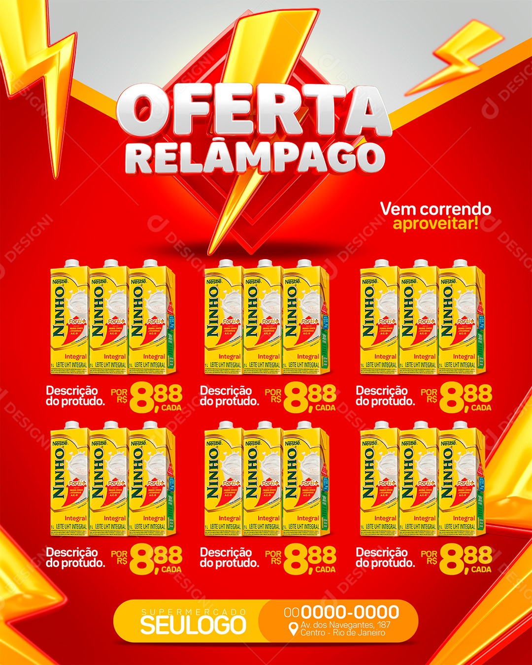 Encarte Supermercado Oferta Relâmpago Leite Ninho Social Media PSD Editável