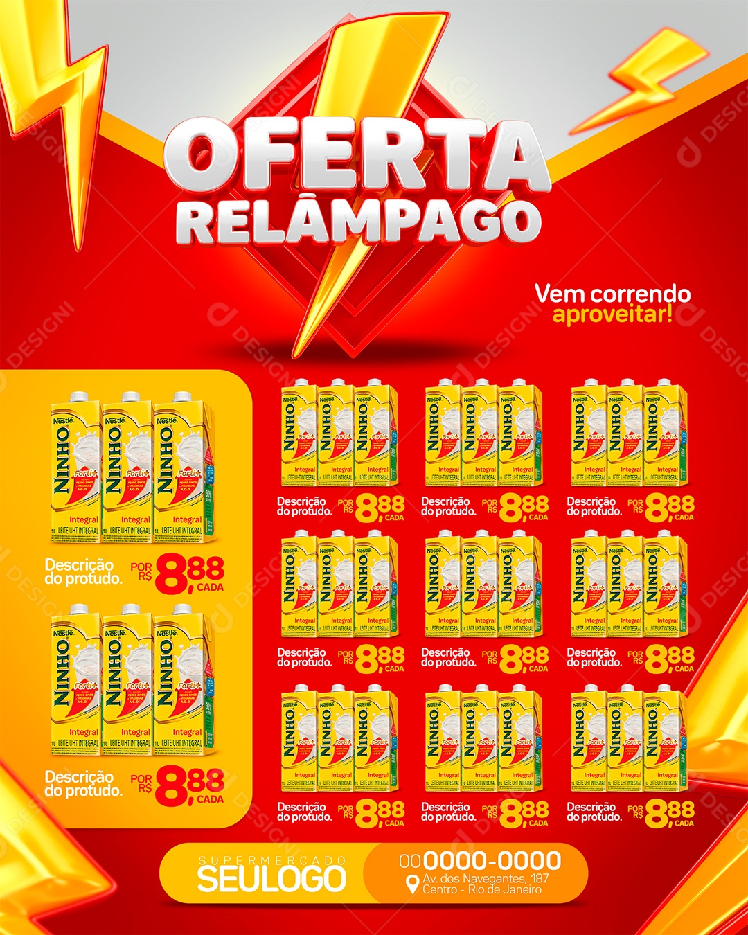 Encarte Supermercado Oferta Relâmpago Leite Ninho Social Media PSD Editável
