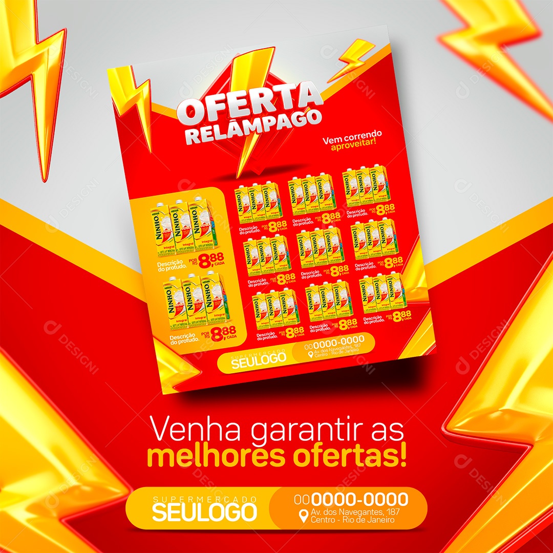 Post Encarte Supermercado Oferta Relâmpago Social Media PSD Editável