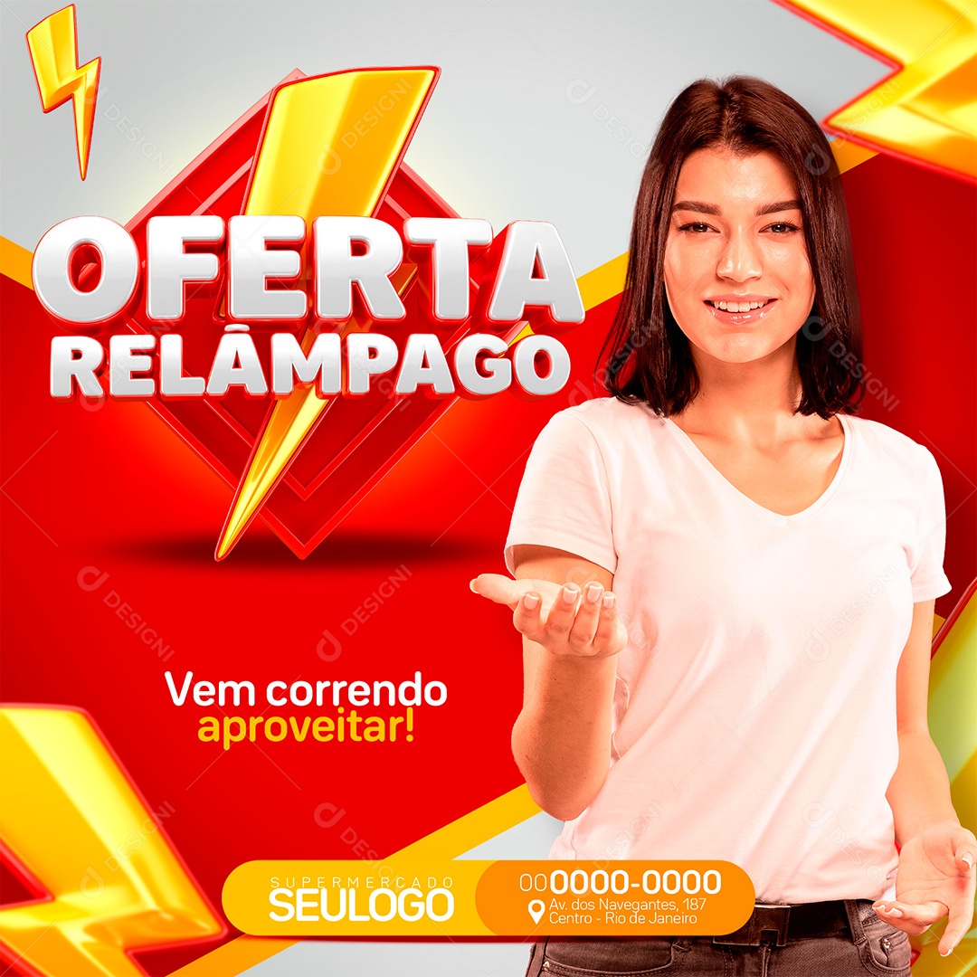 Post Supermercado Oferta Relâmpago Vem Aproveitar Social Media PSD Editável
