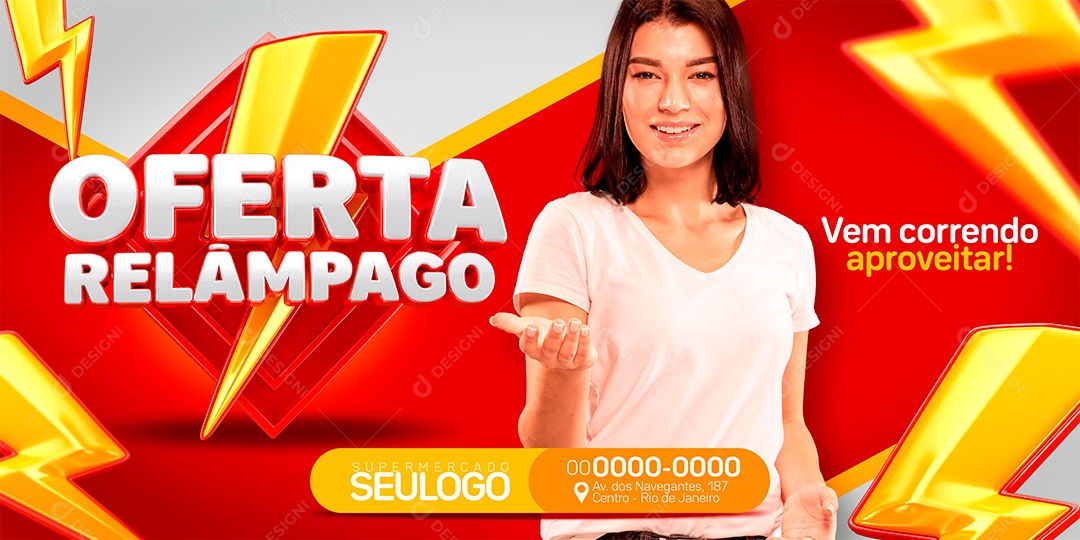 Banner Supermercado Oferta Relâmpago Vem Correndo Social Media PSD Editável