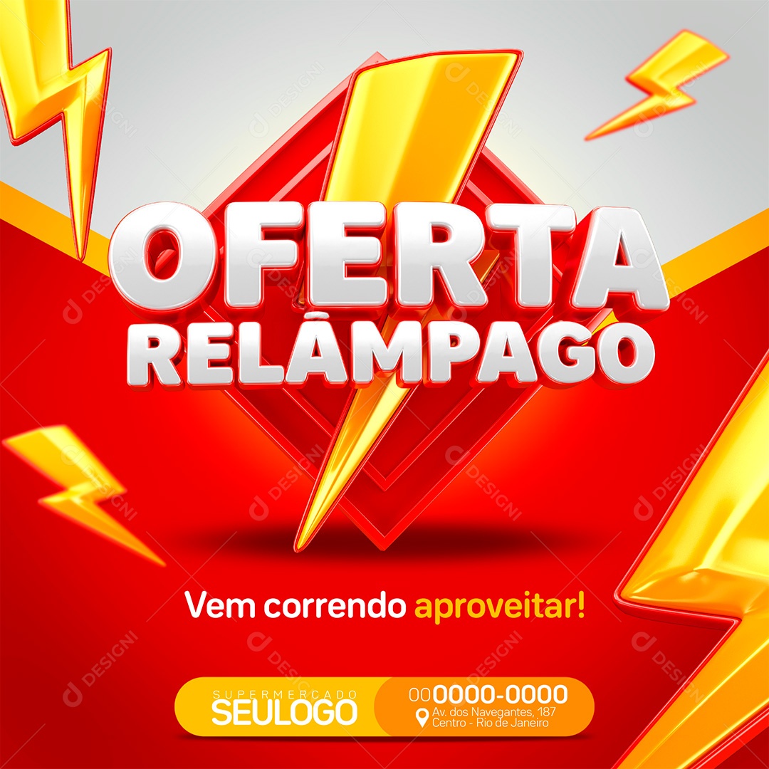 Post Supermercado Oferta Relâmpago Social Media PSD Editável