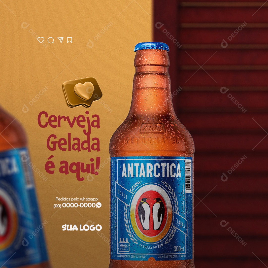 Cerveja Gelada é Aqui Distribuidora de Bebidas Social Media PSD Editável