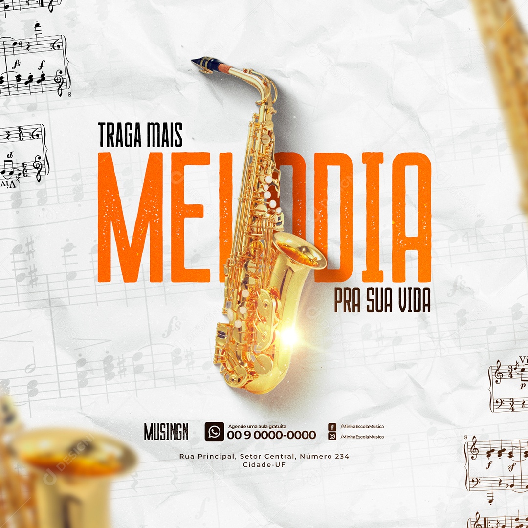 Traga mais Melodia pra Sua Vida Escola de Música Social Media PSD Editável