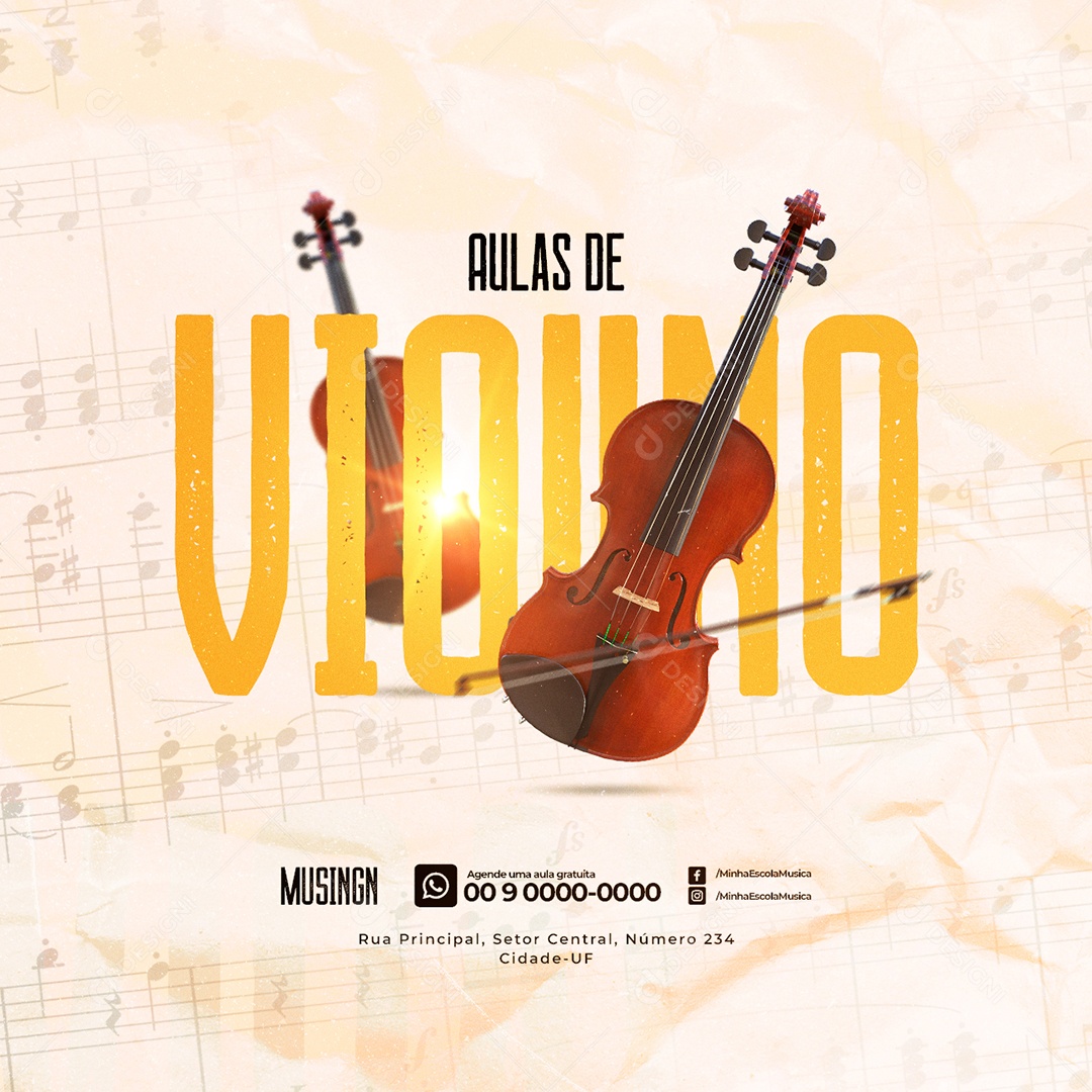 Aulas de Violino Escola de Música Social Media PSD Editável