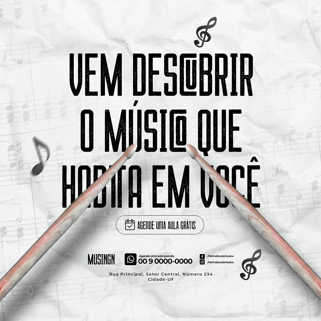 Vem Descobrir o Músico que Habita em Você Escola de Música Social Media PSD Editável