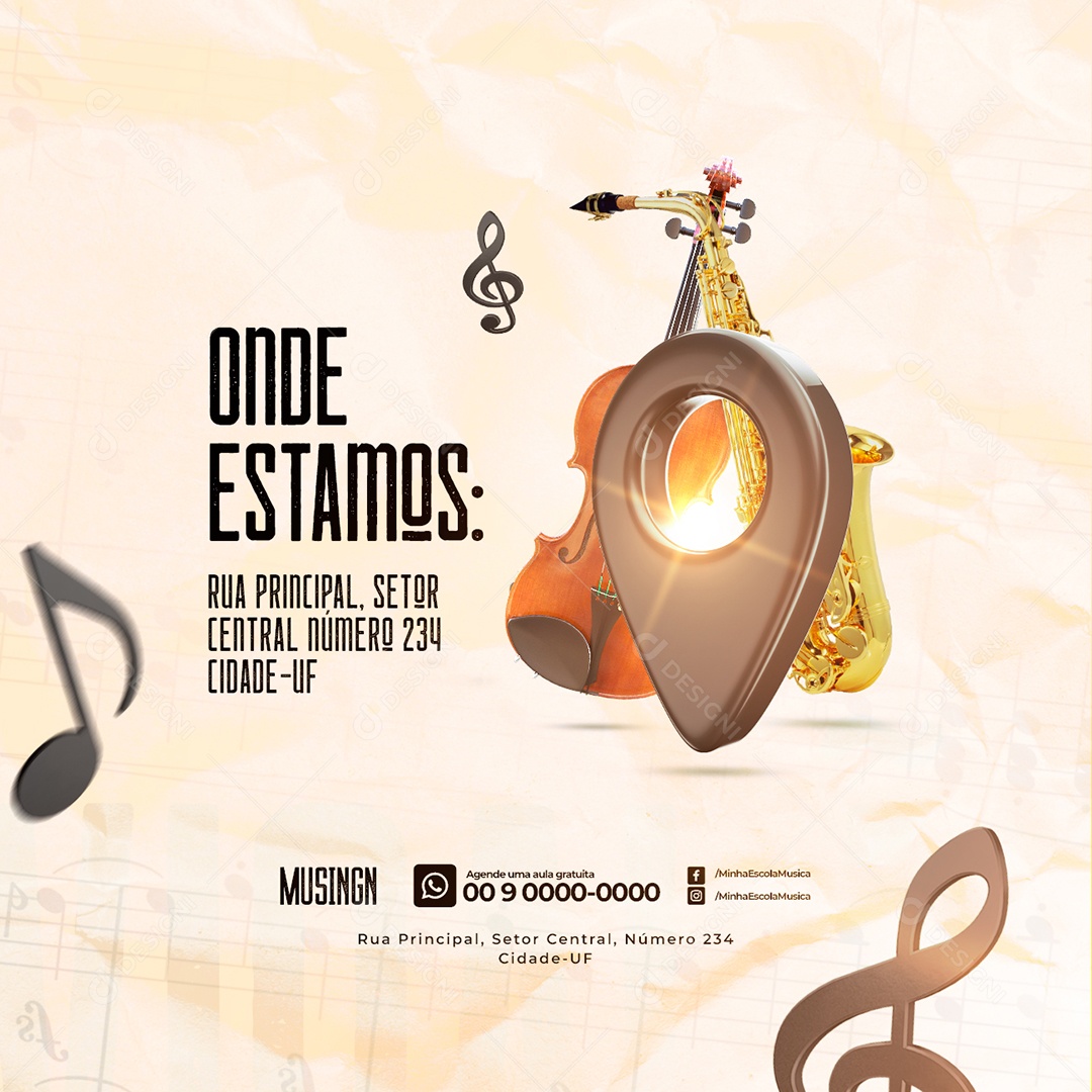 Onde Estamos Escola de Música Social Media PSD Editável
