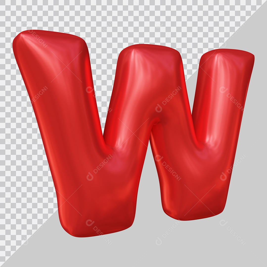 Elemento 3D Para Composição Letra W Maiúscula Vermelha PSD