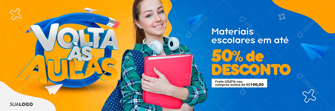 Carrossel Volta às Aulas 50% de Desconto Social Media PSD Editável