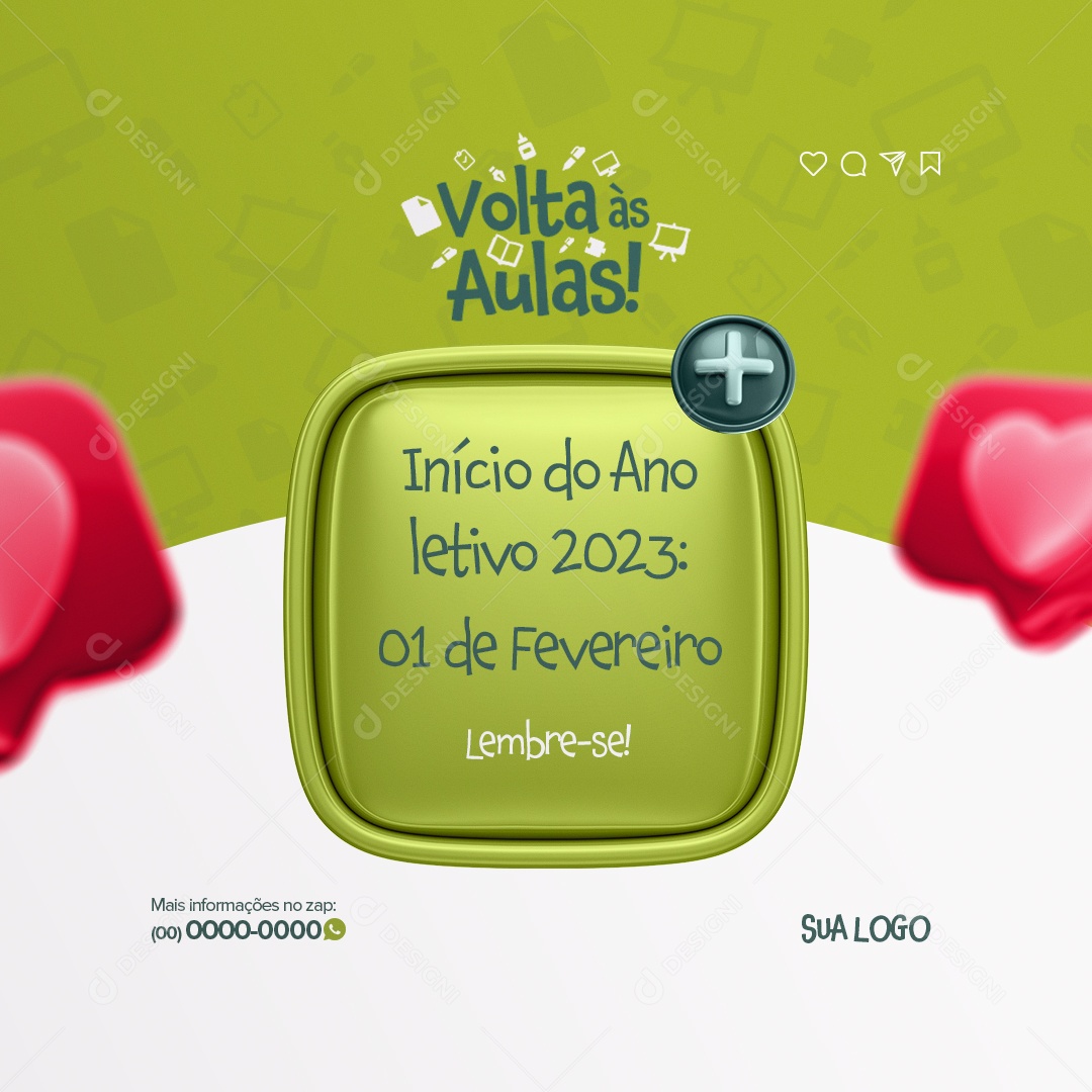 Lembrete Início do Ano Letivo 2023 Volta Ás Aulas Social Media PSD Editável