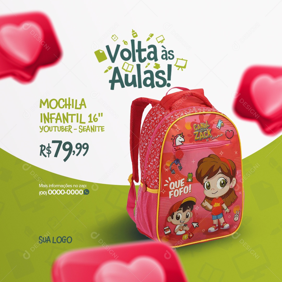 Mochila Infantil na Promoção Volta Ás Aulas Social Media PSD Editável