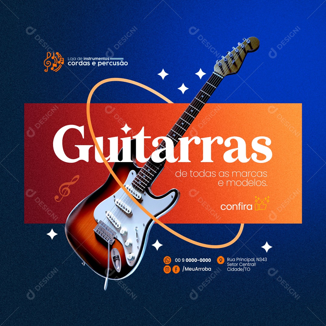 Guitarras de Todas as Marcas Loja de Instrumentos Musicais Social Media PSD Editável