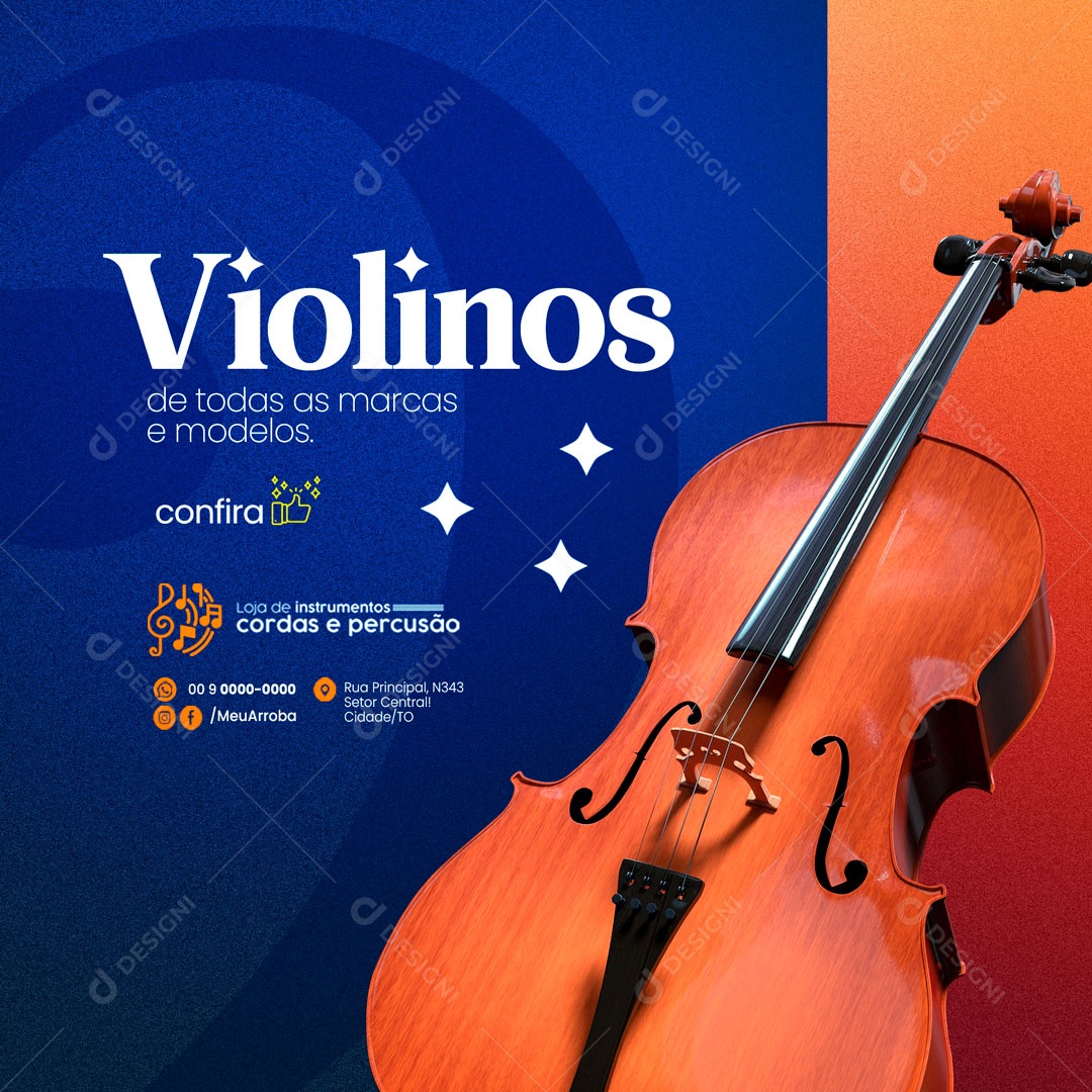 Violinos de Todas as Marcas e Modelos Loja de Instrumentos Musicais Social Media PSD Editável