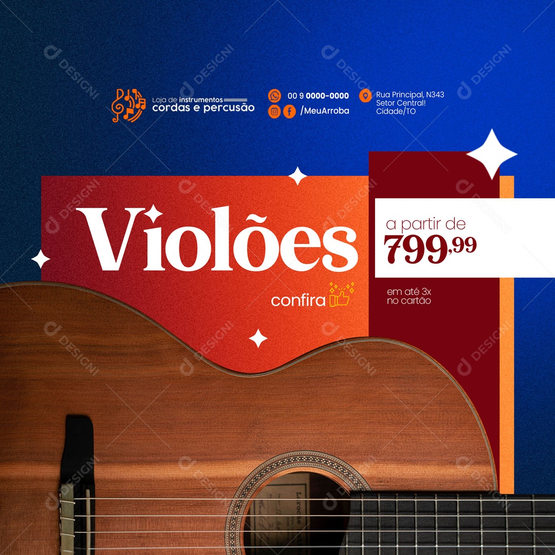 Violões a Partir de 799,99 Loja de Instrumentos Musicais Social Media PSD Editável