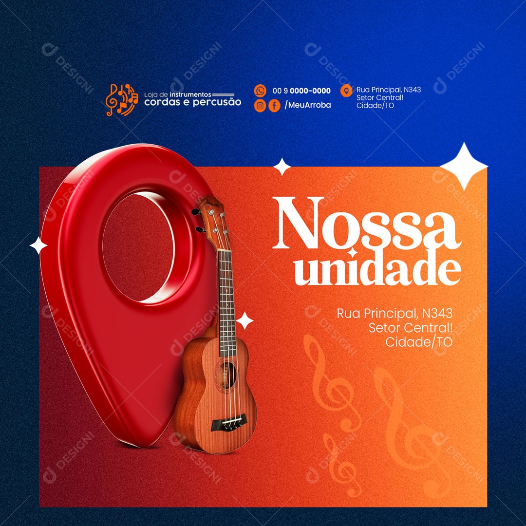 Nossa Unidade Localização Loja de Instrumentos Musicais Social Media PSD Editável