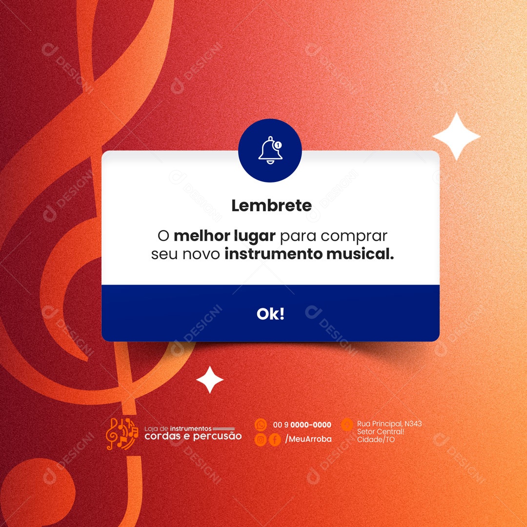 Lembrete Loja de Instrumentos Musicais Social Media PSD Editável