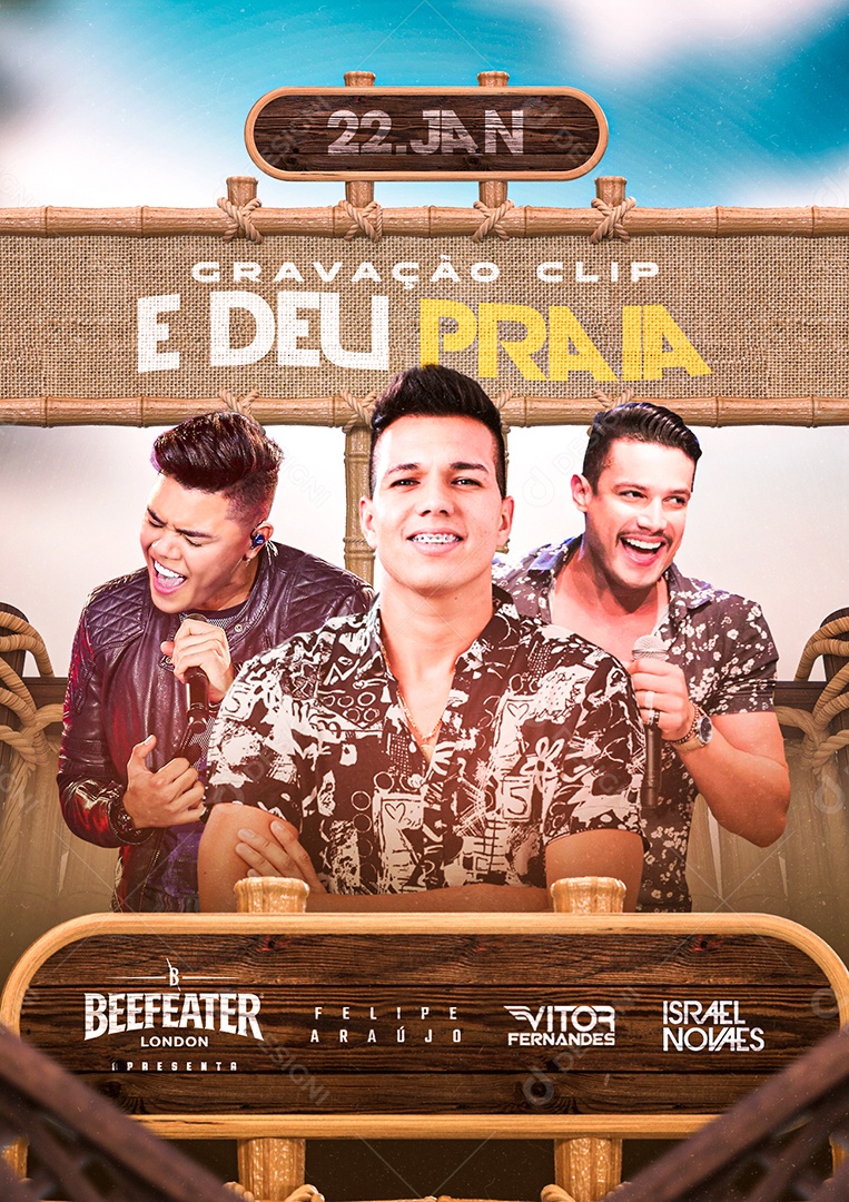 E Deu Praia Felipe Araújo Vitor Fernandes Israel Novaes Flyers Social Media PSD Editável
