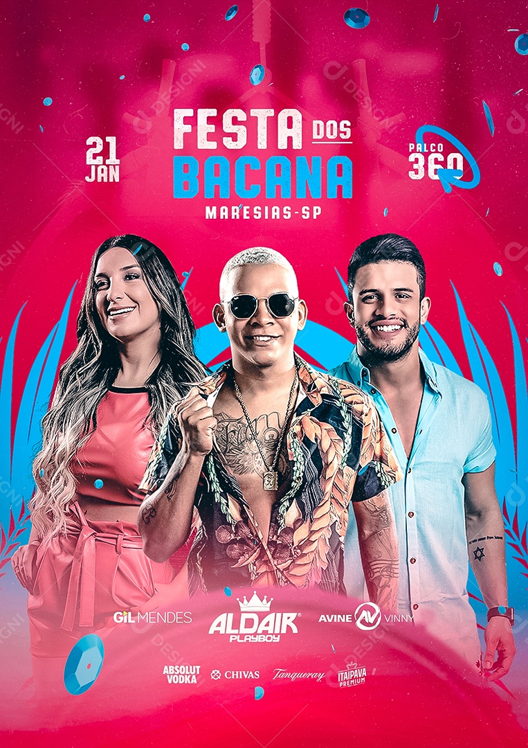 Festa dos Bacana Gil Mendes Aldair Playboy Avine Vinny Flyers Social Media PSD Editável
