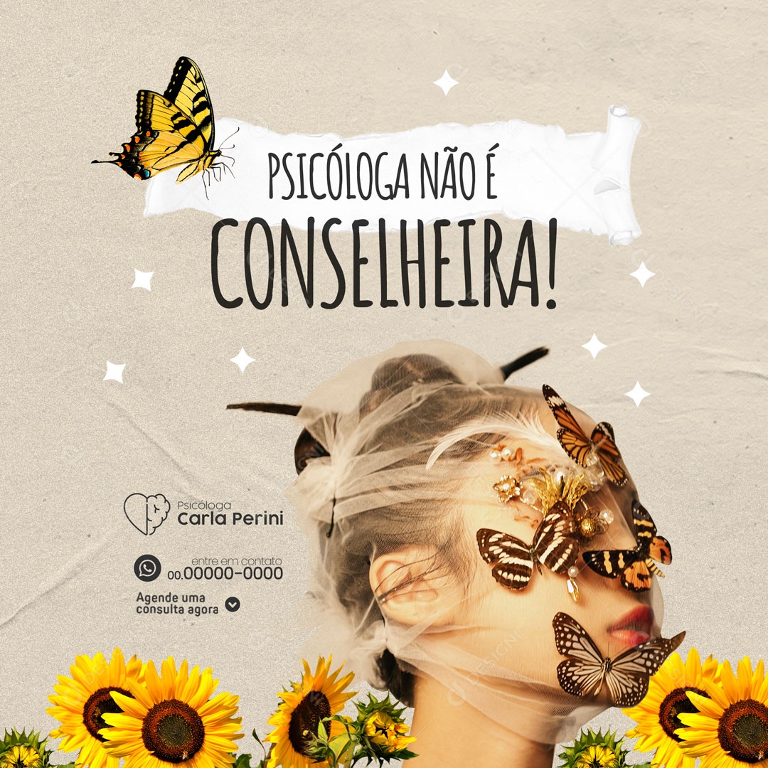 Psicóloga Não é Conh Clínica de Psicologia Social Media PSD Editável