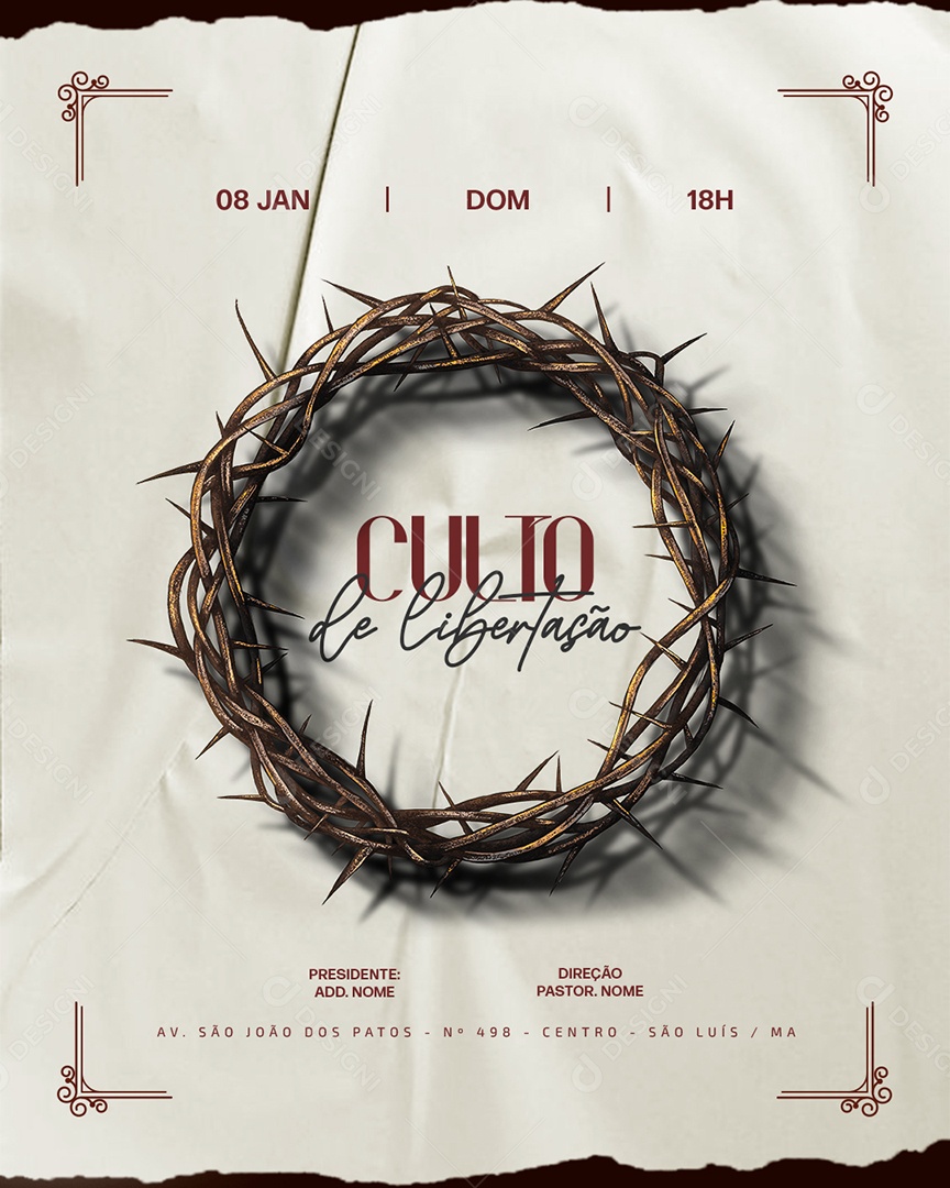 Flyer Gospel Culto de Libertação Social Media PSD Editável