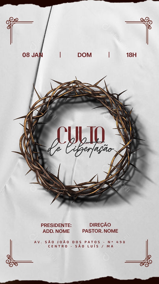 Flyer Gospel Culto da Libertação André Story Social Media PSD Editável