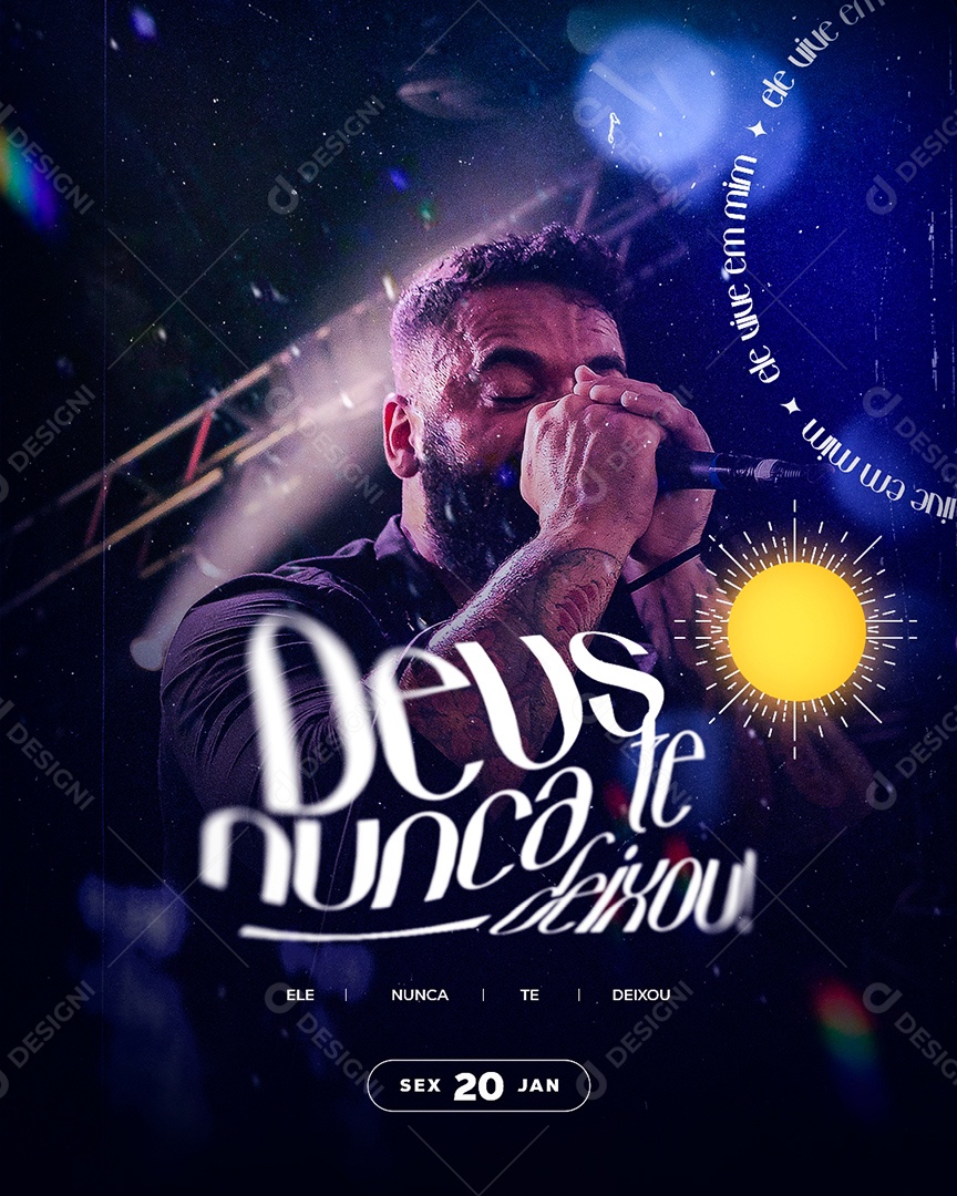 Flyer Gospel Deus Nunca Te Deixou! Social Media PSD Editável