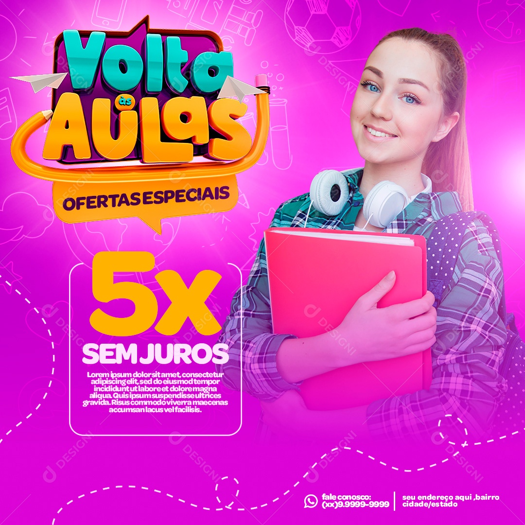 Post Volta às Aulas Oferta Especial Social Media PSD Editável