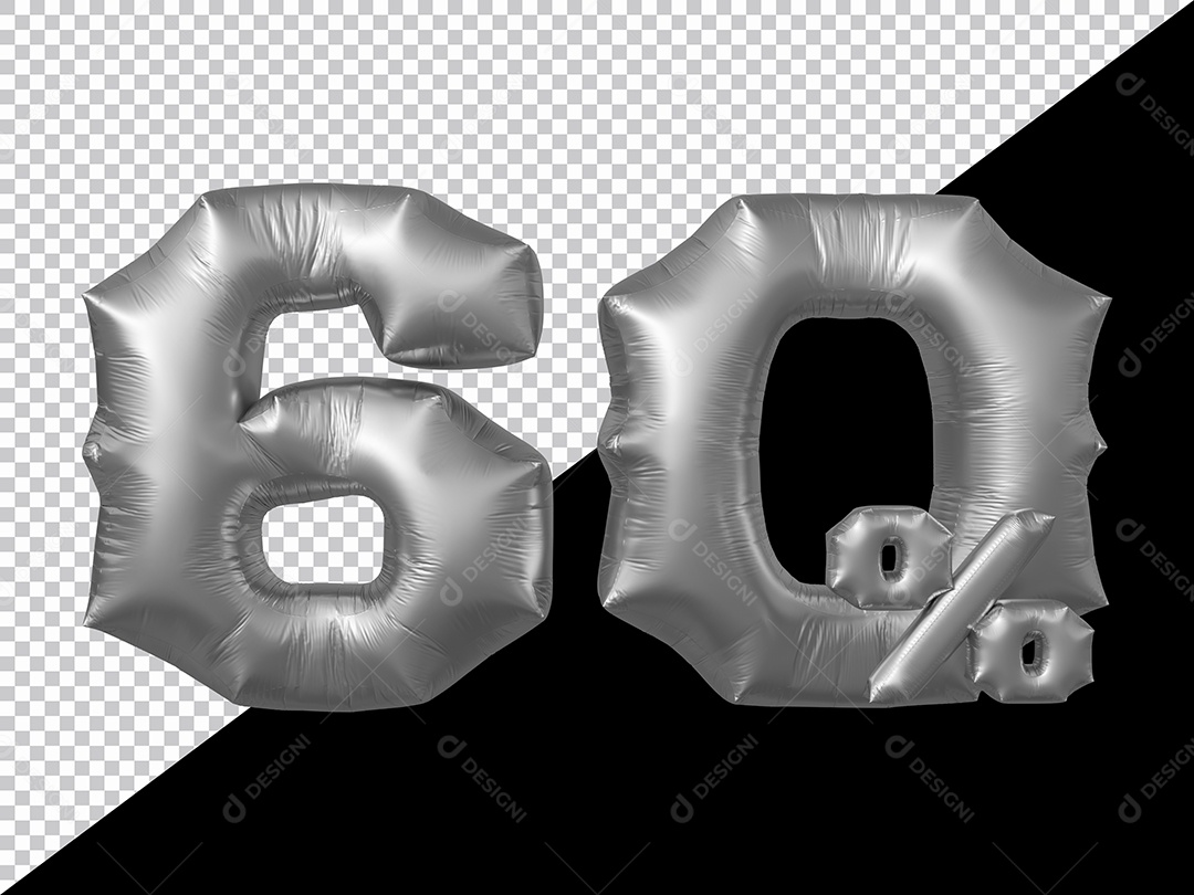 Número 60% Balão Prata Elemento 3D Para Composição PSD