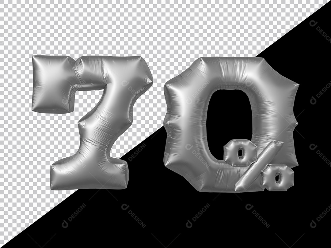 Número 70% Balão Prata Elemento 3D Para Composição PSD