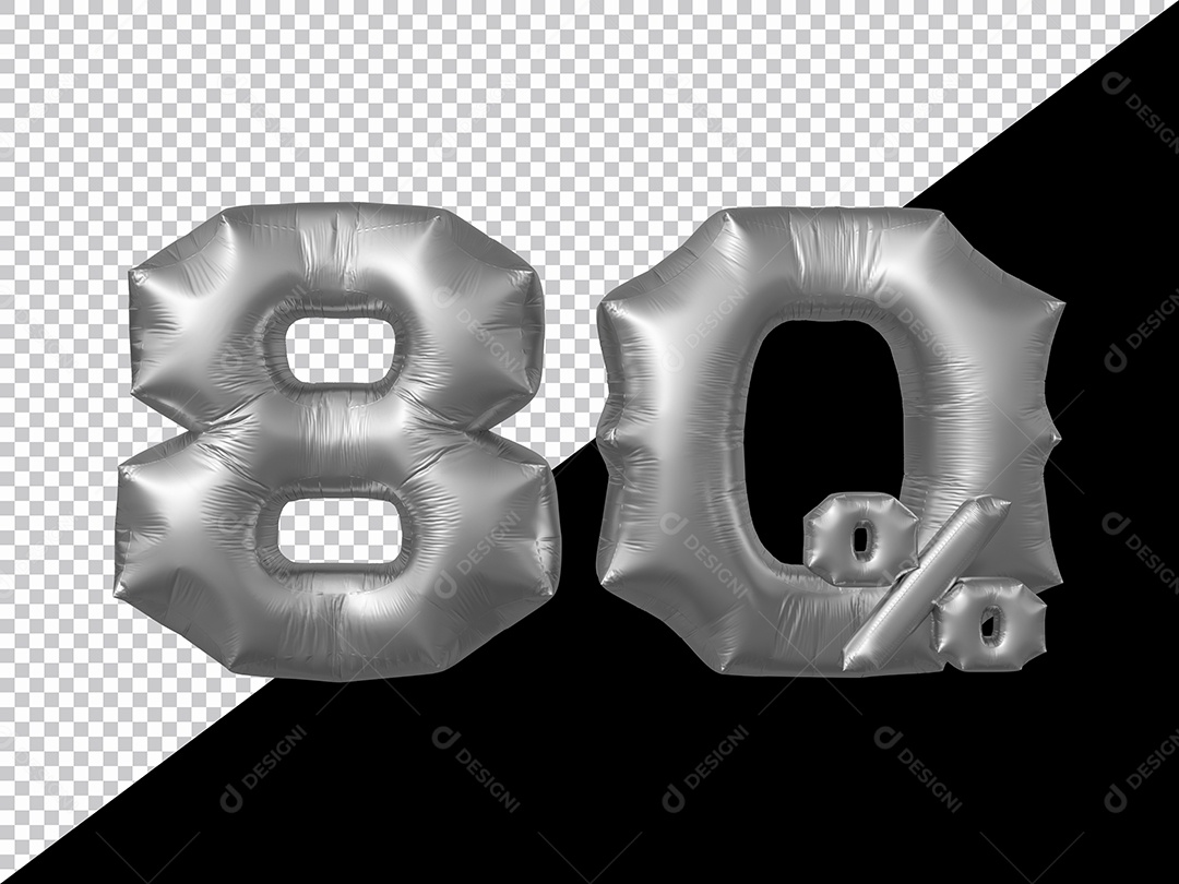 Número 80% Balão Prata Elemento 3D Para Composição PSD