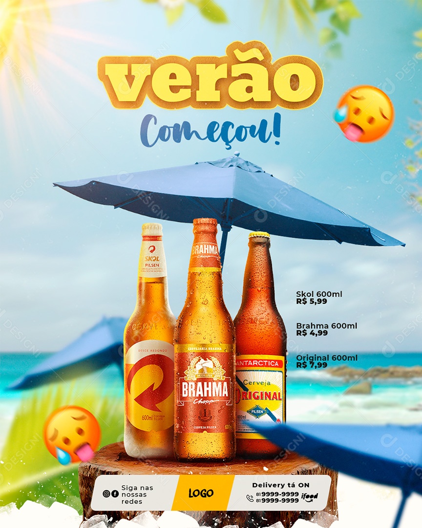 Post Cerveja Verão Começou Social Media PSD Editável