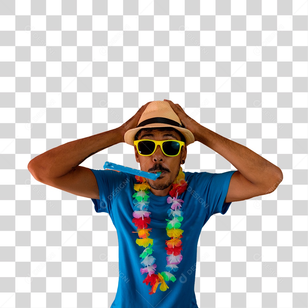 Fã de Esportes Comemorando Com Camisa Azul Fundo Isolado PNG Transparente