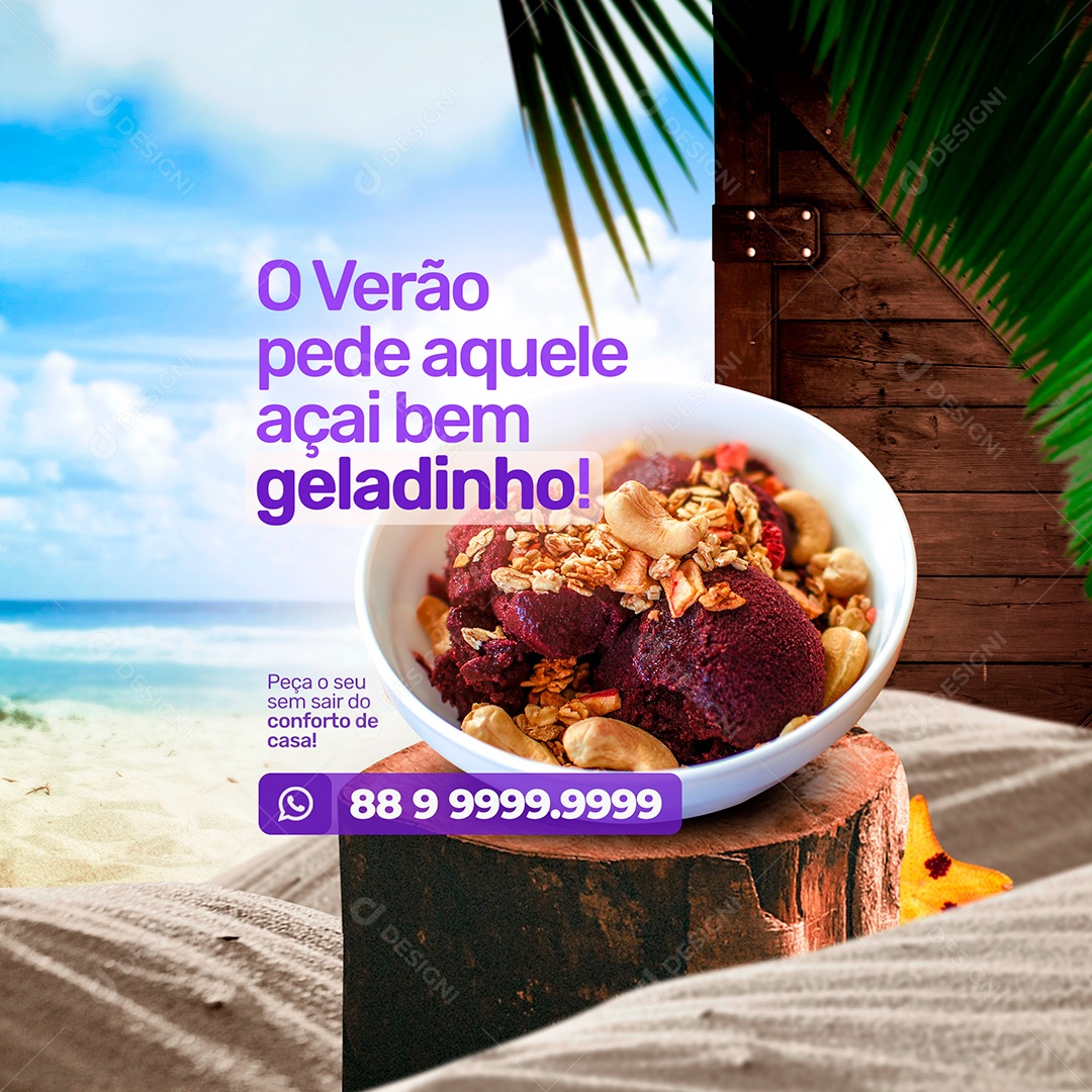 Post Açaí Geladinho Social Media PSD Editável