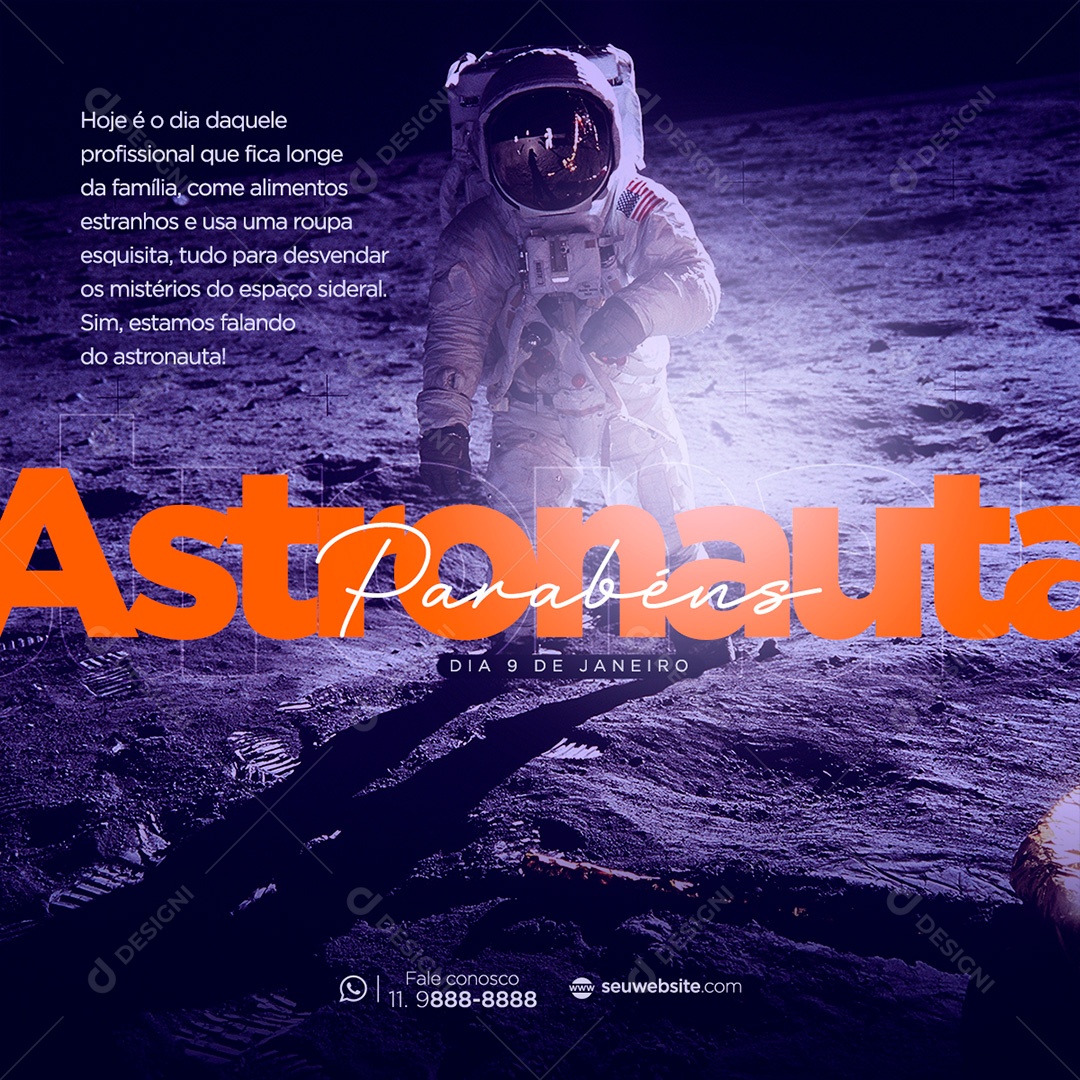 Post Dia do Astronauta - 9 de janeiro Social Media PSD Editável
