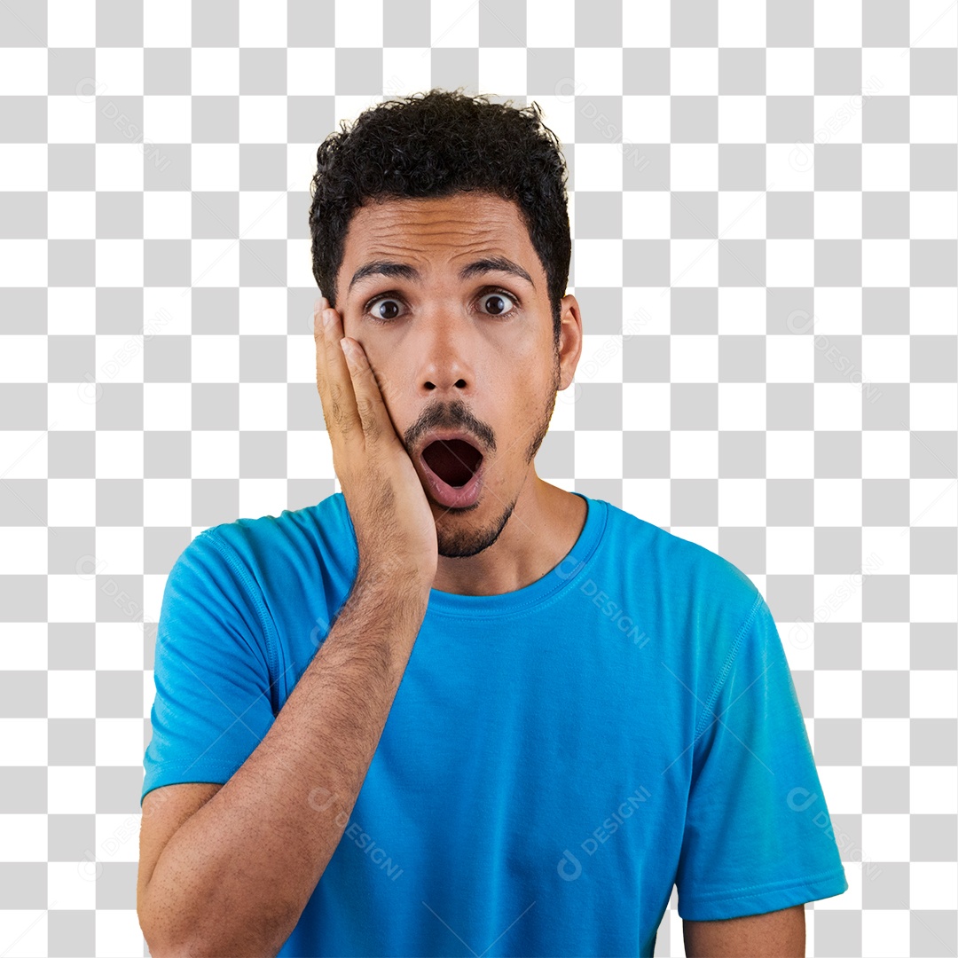 Homem Negro Com Camisa Azul Isolada Jovem Bonito Fazendo Expressões PNG Fundo Transparente