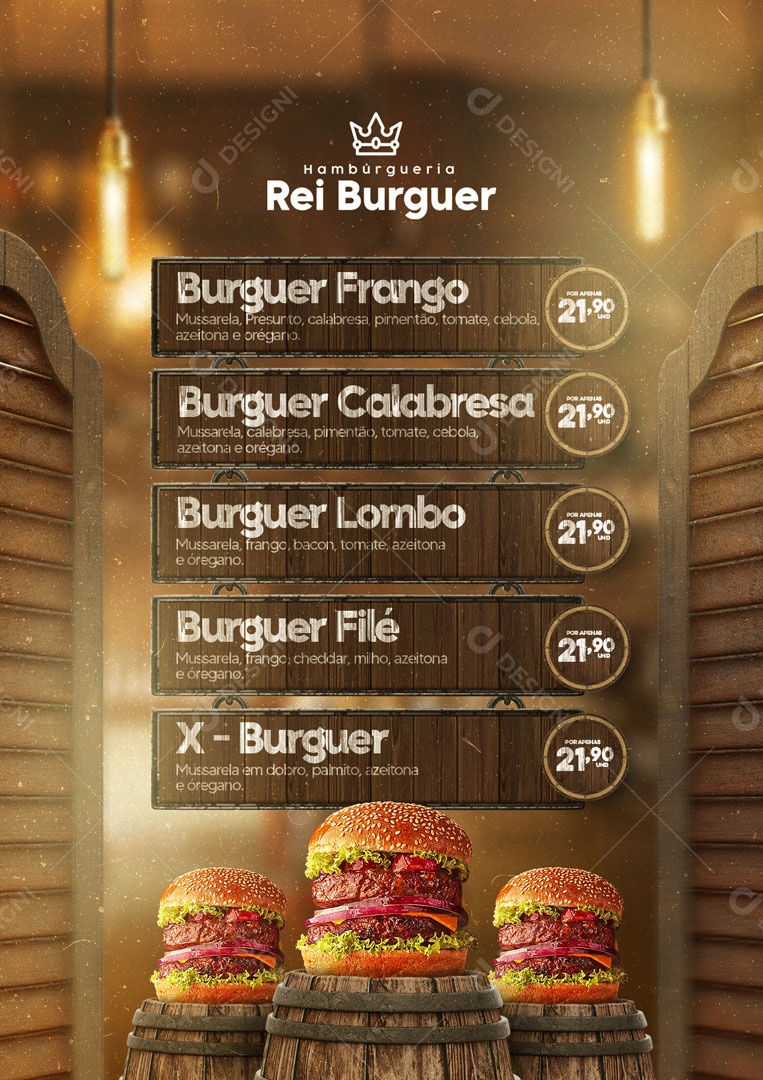 Modelo de Cardápio de Hamburgueria PSD Editável