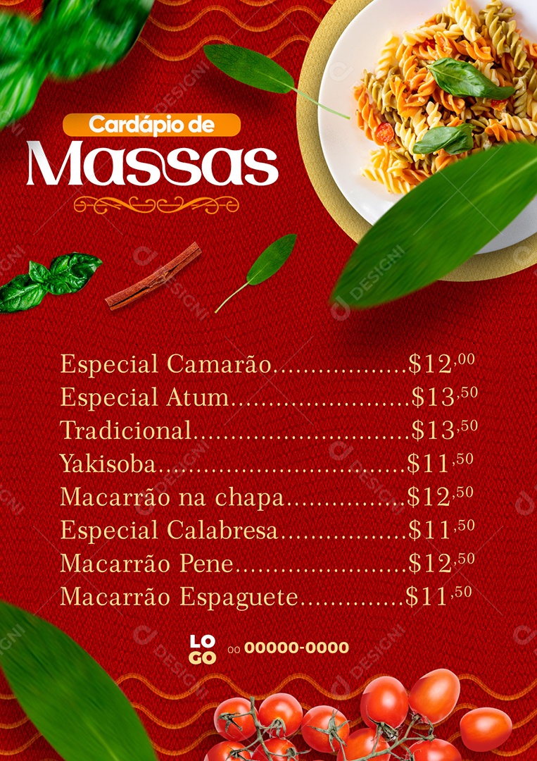 Modelo de Cardápio de Casa de Massas PSD Editável