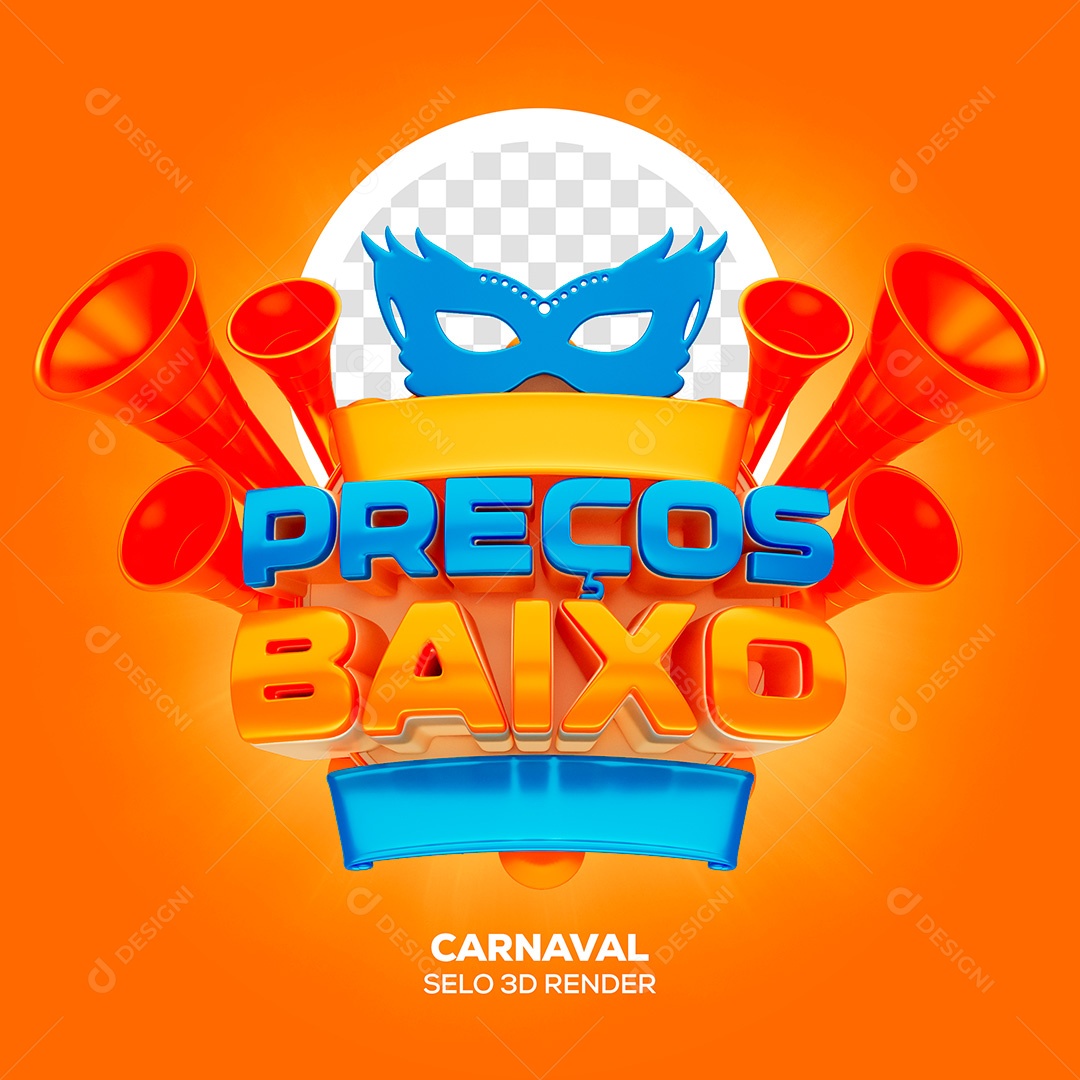 Selo 3D de Carnaval Preços Baixos Para Composição PSD