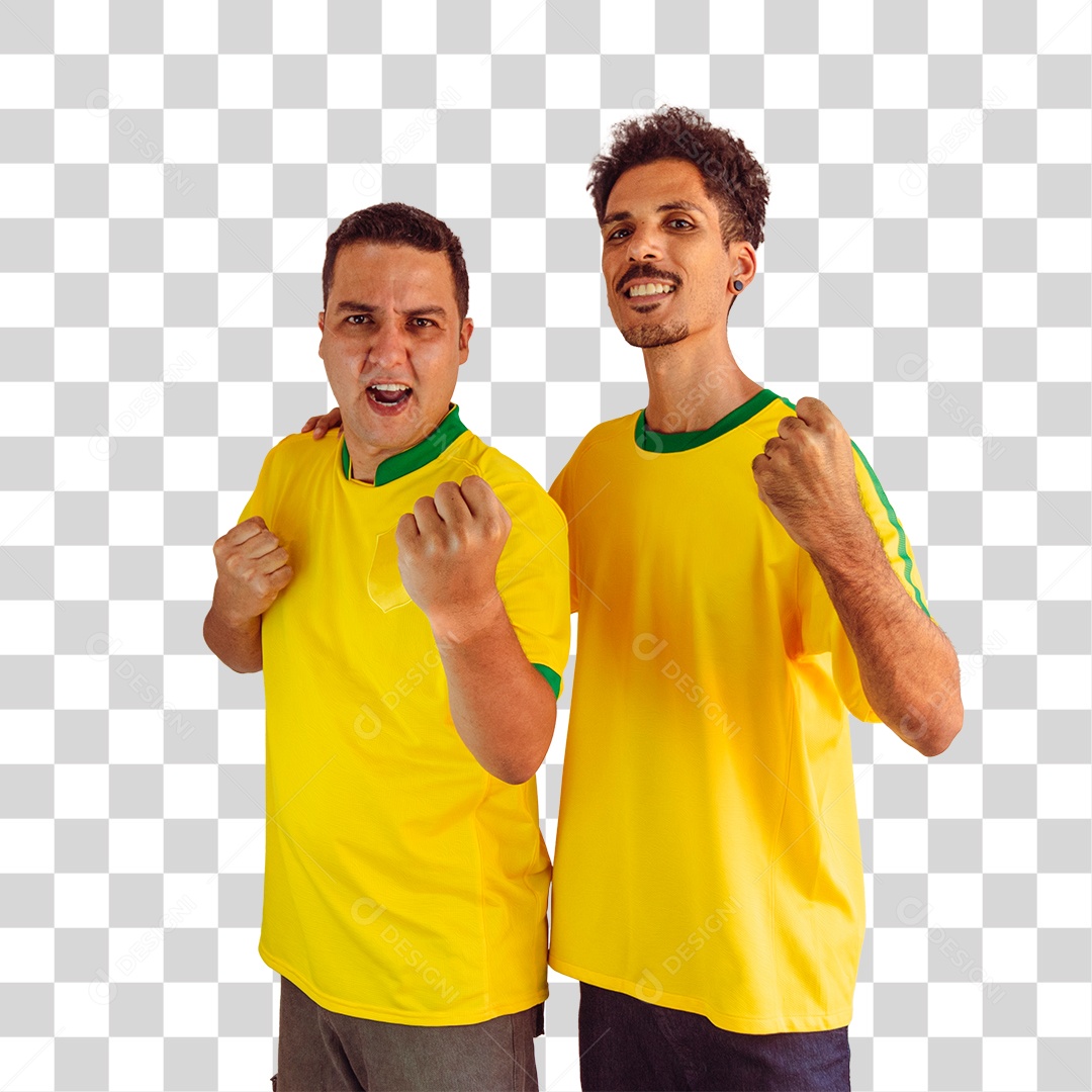 Irmãos Negros Com Camisa Amarela Brasileira Torcendo PNG Transparente