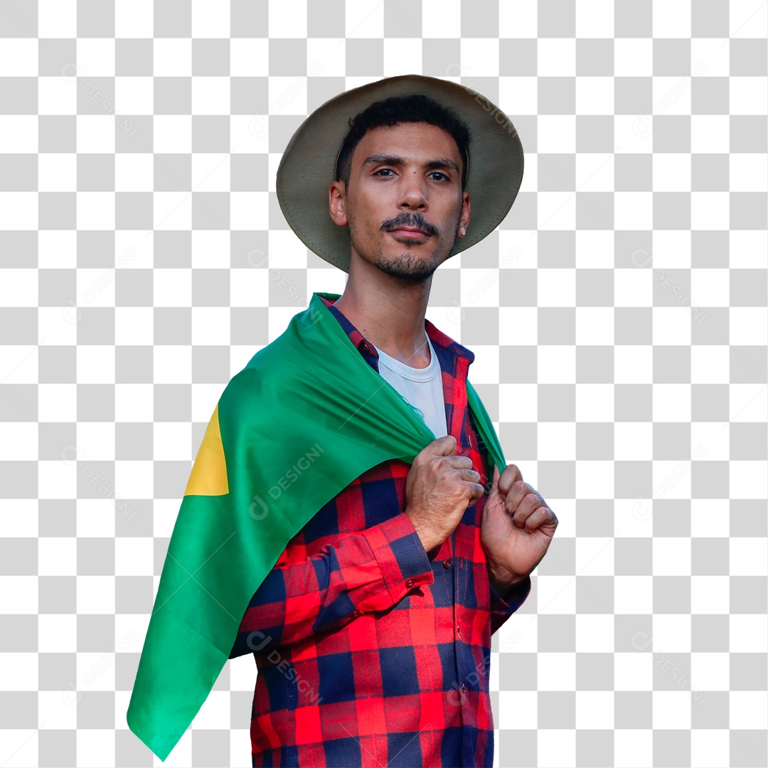 Agricultor Com Chapéu Segurando a Bandeira do Brasil Dia da Independência PNG Transparente