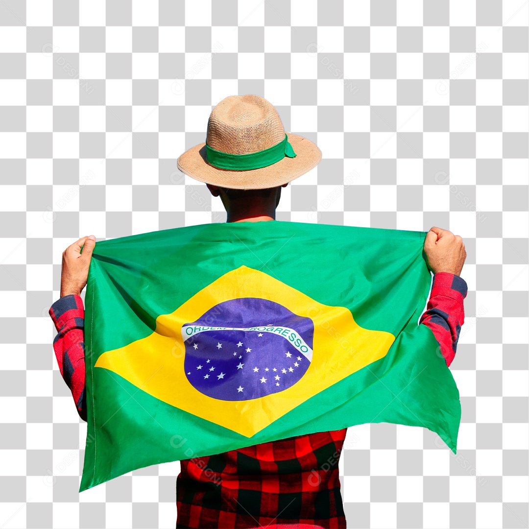 Agricultor Com Chapéu Segurando a Bandeira do Brasil Dia da Independência PNG Transparente