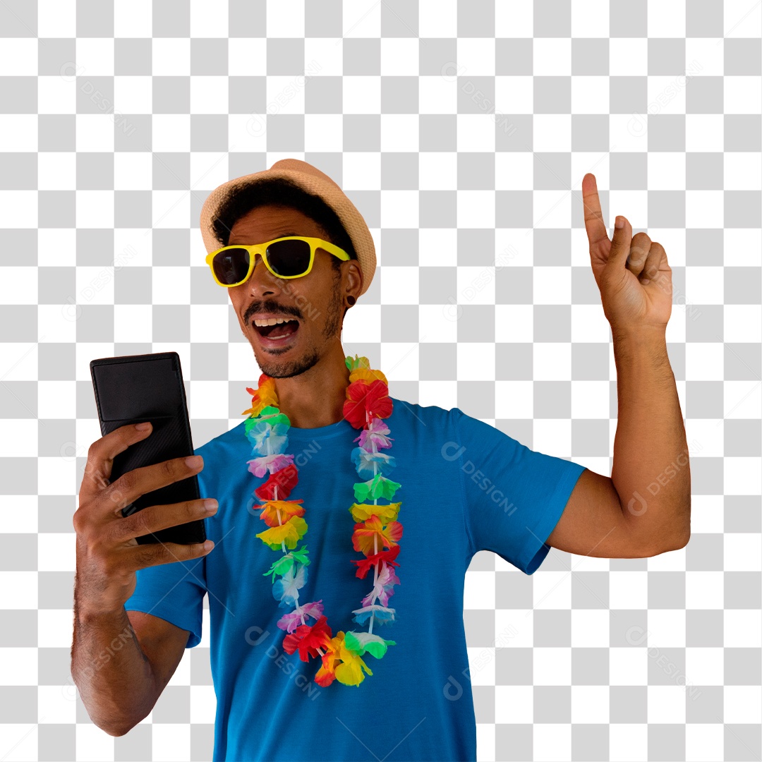 Fã de Esportes Comemorando Com Camisa Azul PNG Transparente