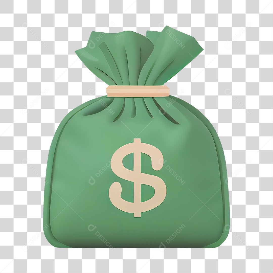 Elemento 3D Para Composição Saco de Dinheiro Verde PNG Transparente