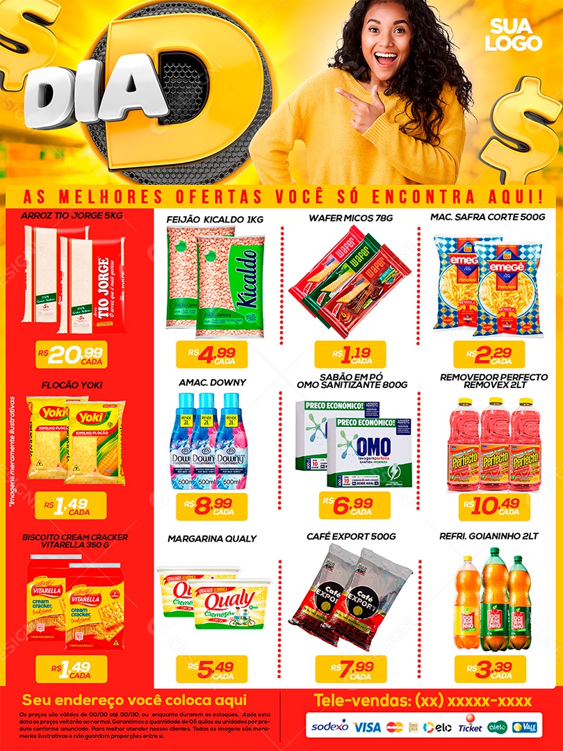 Encarte Supermercado Dia D Economia Social Media PSD Editável