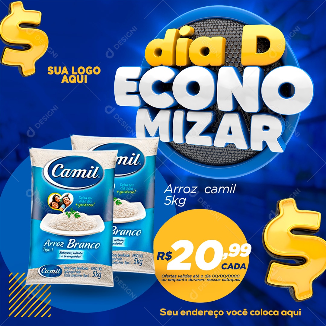 Post Dia D Economizar Arroz Camil Social Media PSD Editável