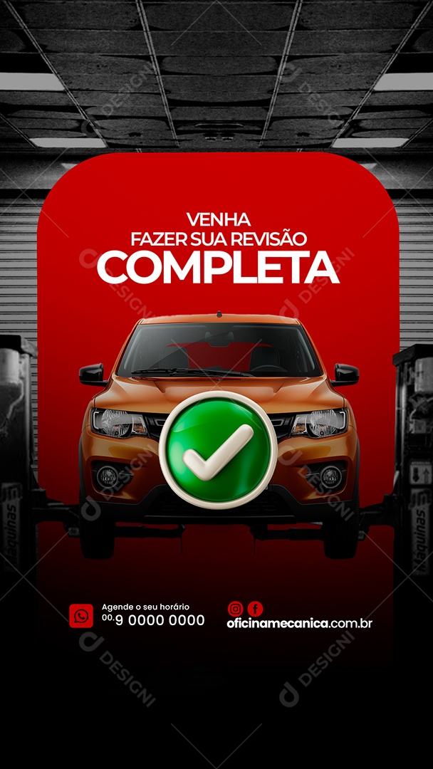 Story Venha Fazer sua Revisão Completa Oficina Mecânica Social Media PSD Editável