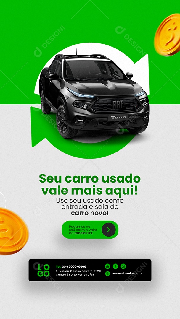 Story Seu Carro Usado Vale Mais Aqui Concessionária Social Media PSD Editável