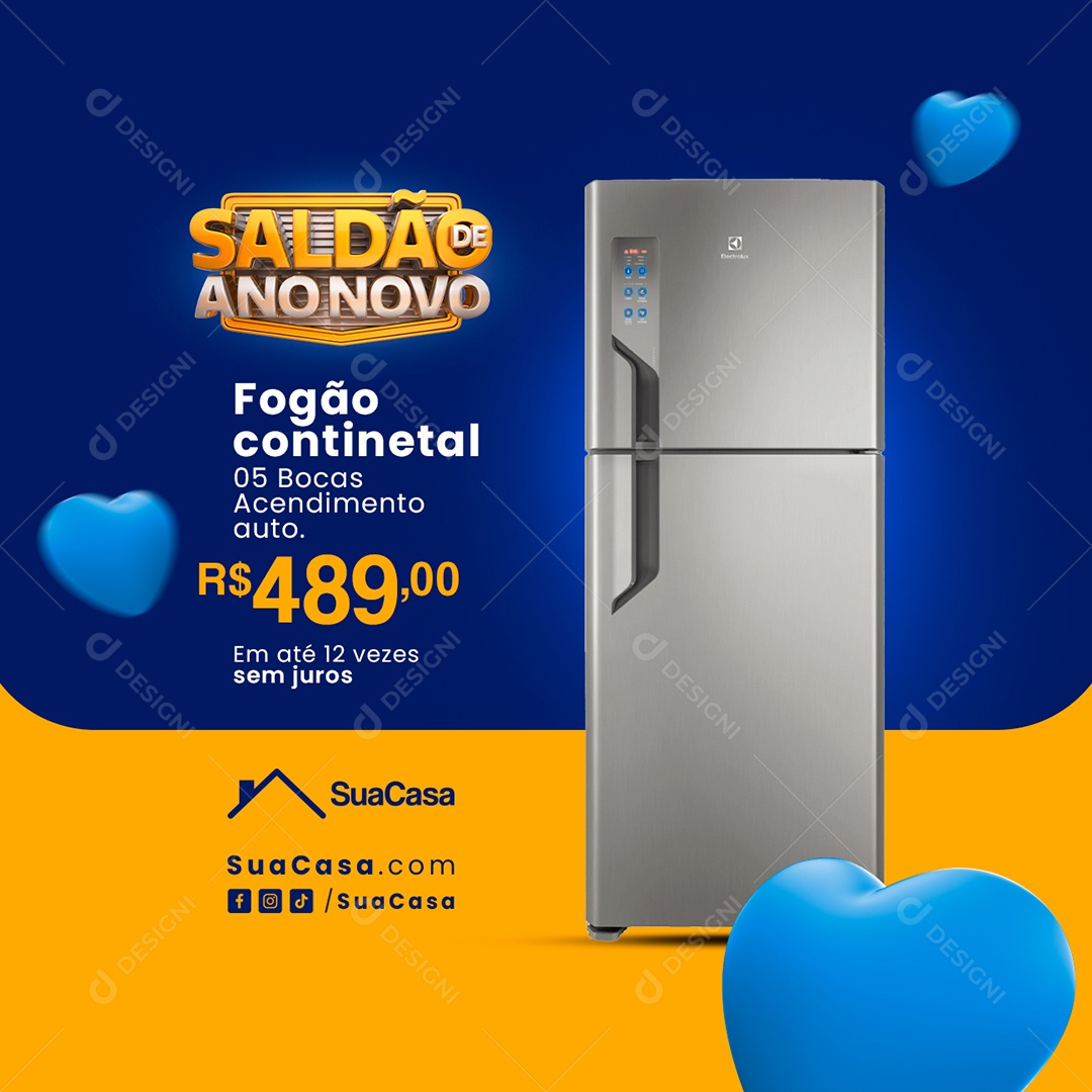 Saldão de Ano Novo Fogão Continental Lojas De Móveis Social Media PSD Editável