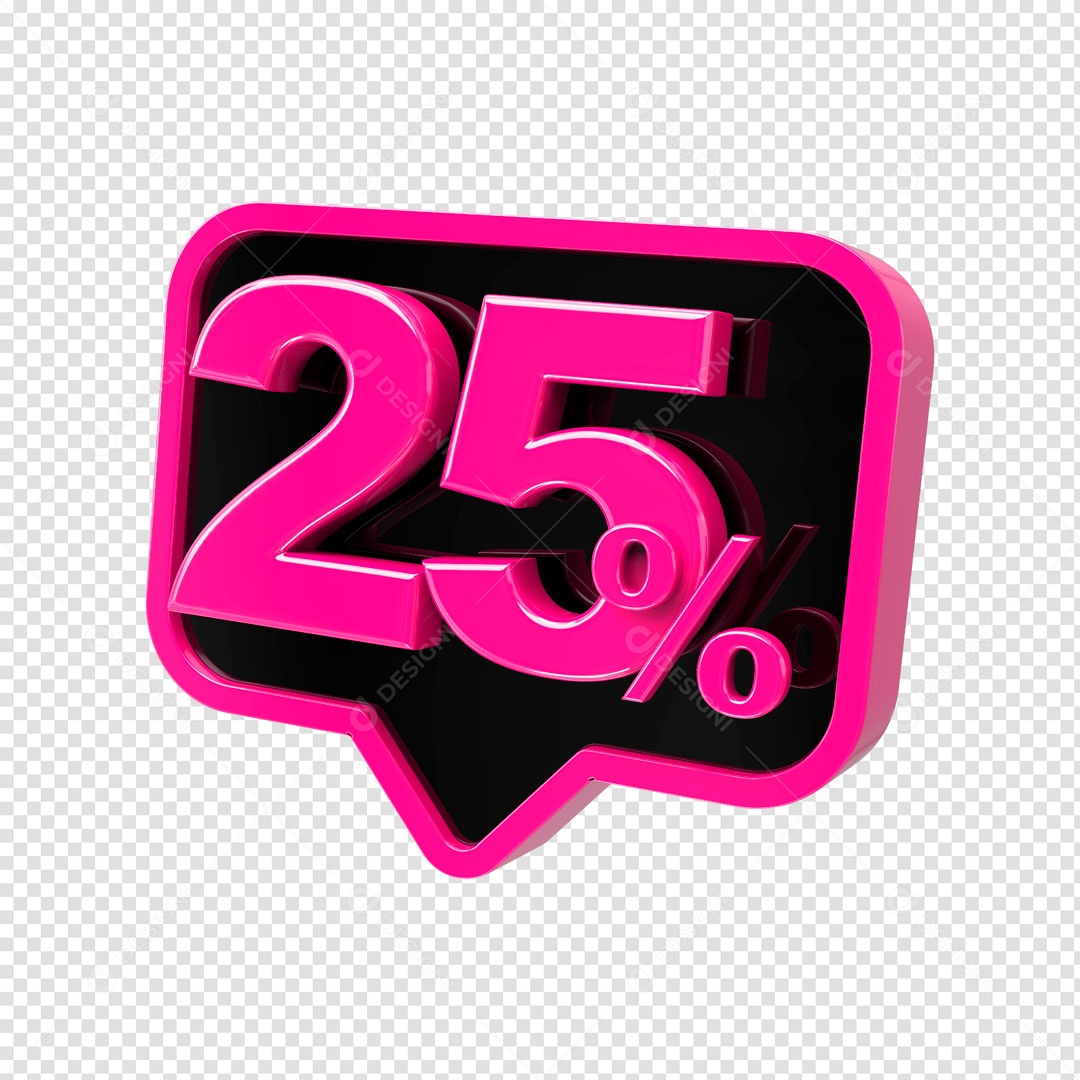 Elemento 3D Etiqueta de Porcentagem 25% Para Composição PSD